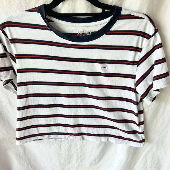 Tommy Hilfiger Other - Tommy Jeans Women's Crop T-Shirt Medium White Navy Red Stripe Retro Logo Tee
